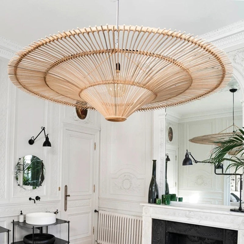Handcrafted Wicker Pendant Light For Living Room Bedroom Restaurant Bar Lighting - Lamps