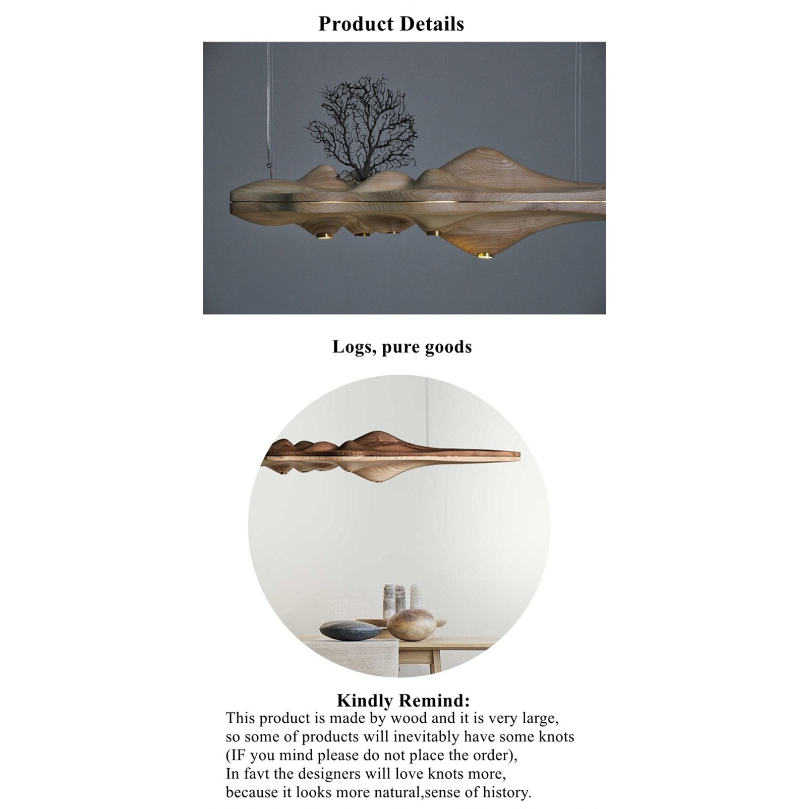 Wood Ceiling Lamps Handcrafted Solid Log Biophilic Landscape | Cl5685696 - Semi-flush Mounts