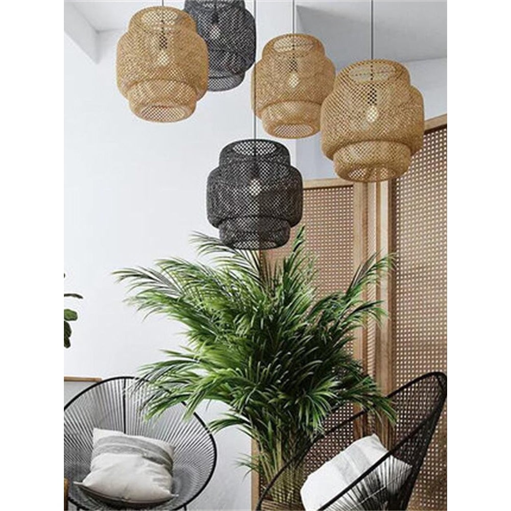 Bamboo Pendant Lighting | Biophilic Japandi Cottagecore Lamp Decor | Handmade Ceiling - Lamps