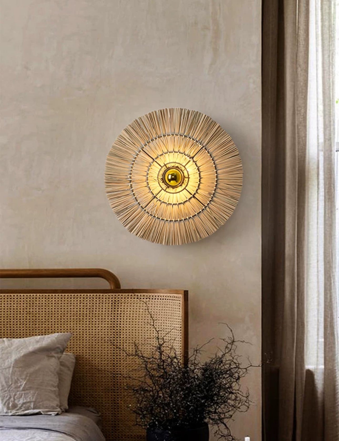 Handmade Straw Wall Lamp - 40 Cm 60 80 Rattan Round Design - Minimalist Lamps