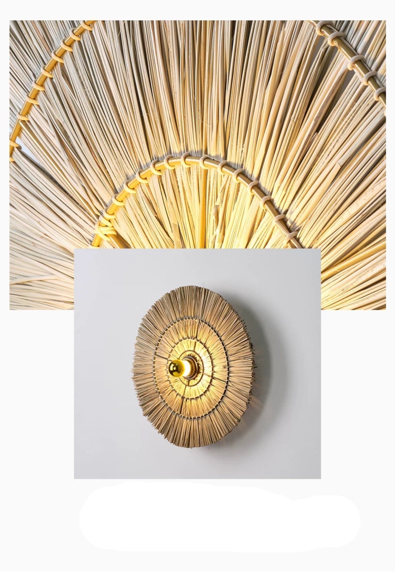 Handmade Straw Wall Lamp - 40 Cm 60 80 Rattan Round Design - Sconces