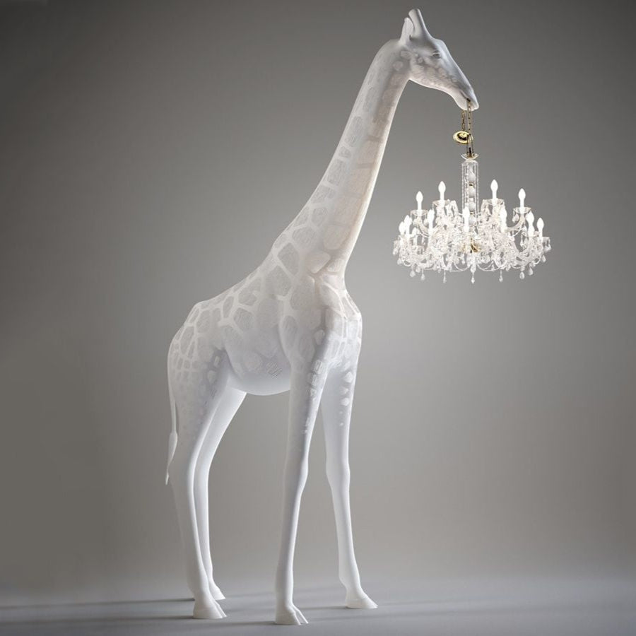 Tall Lamp for Living Room Stairs | Sculpture with Crystal Chandelier | Black Giraffe Floor - Unique Lamps