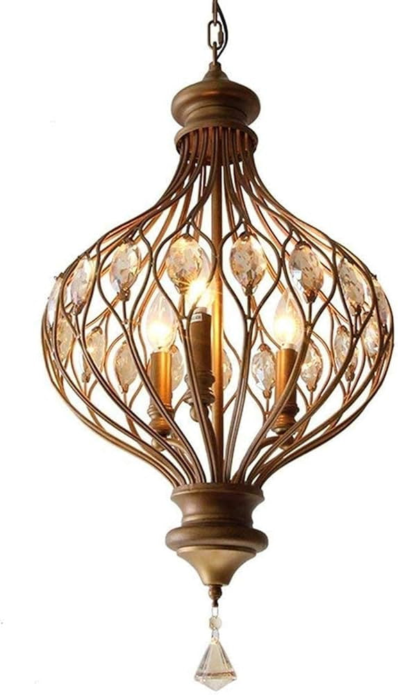 Retro Wrought Iron Crystal Globe Chandelier – Luxurious Dining Room or Entryway Light - Pendant Lamps