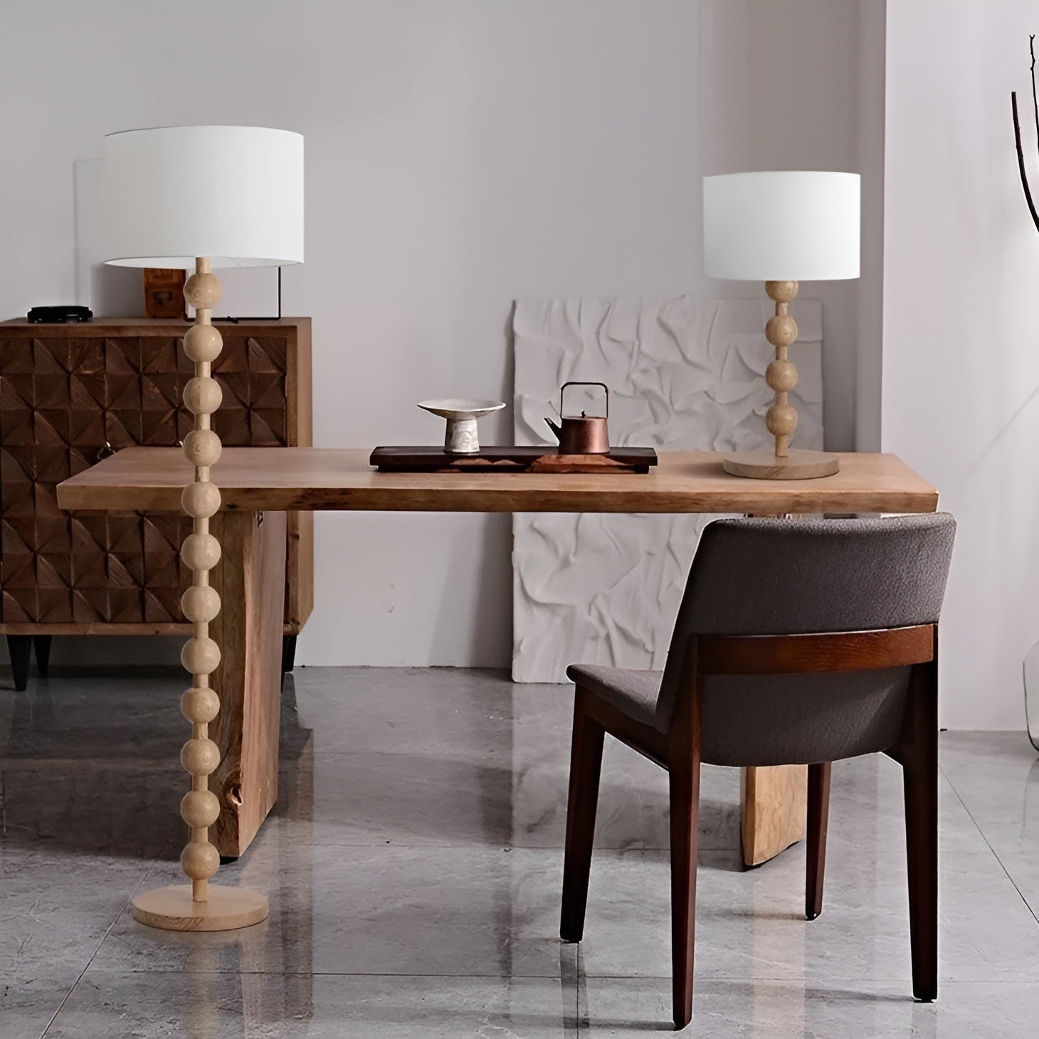 Wood Linen Table & Floor Lamp For Modern Minimalism Quiet Luxury Interior - Minimalist Floor Lamps