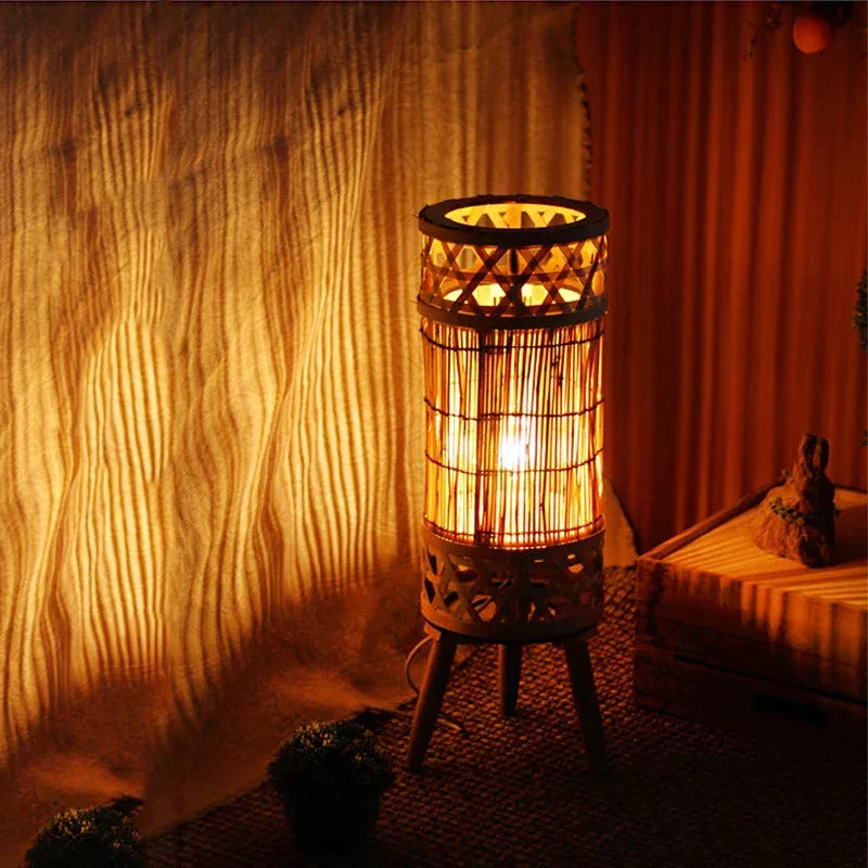 Knitted Bamboo Tower Lamp Minimalist Lamps For Bedroom Living Room - Floor Lamps