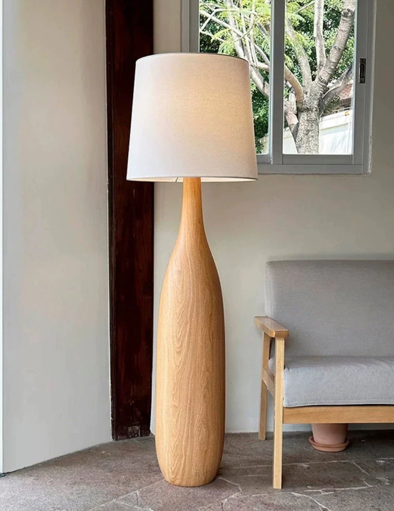 Resin Floor Lamp with Fabric Lampshade - Contemporary Design Warm Ambient Light - Minimalist Floor Lamps