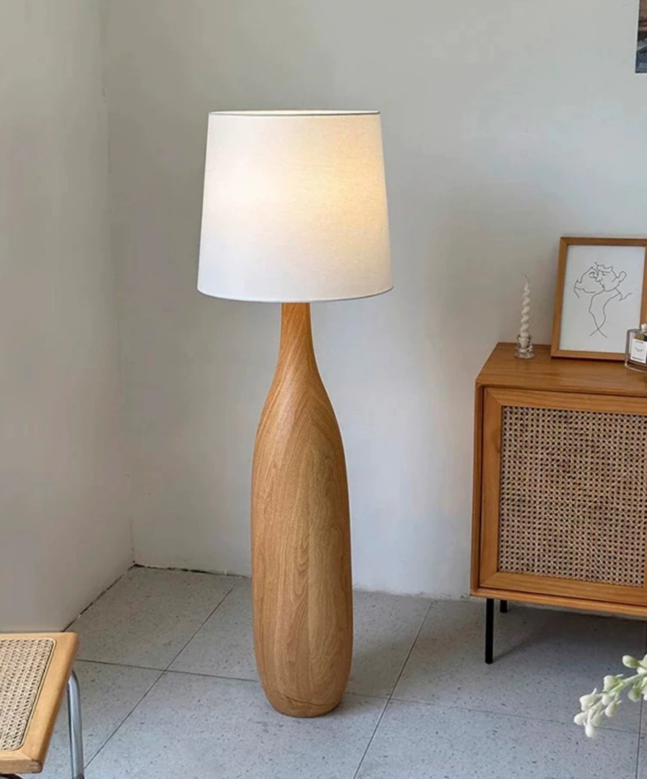 Resin Floor Lamp with Fabric Lampshade - Contemporary Design Warm Ambient Light - Minimalist Floor Lamps