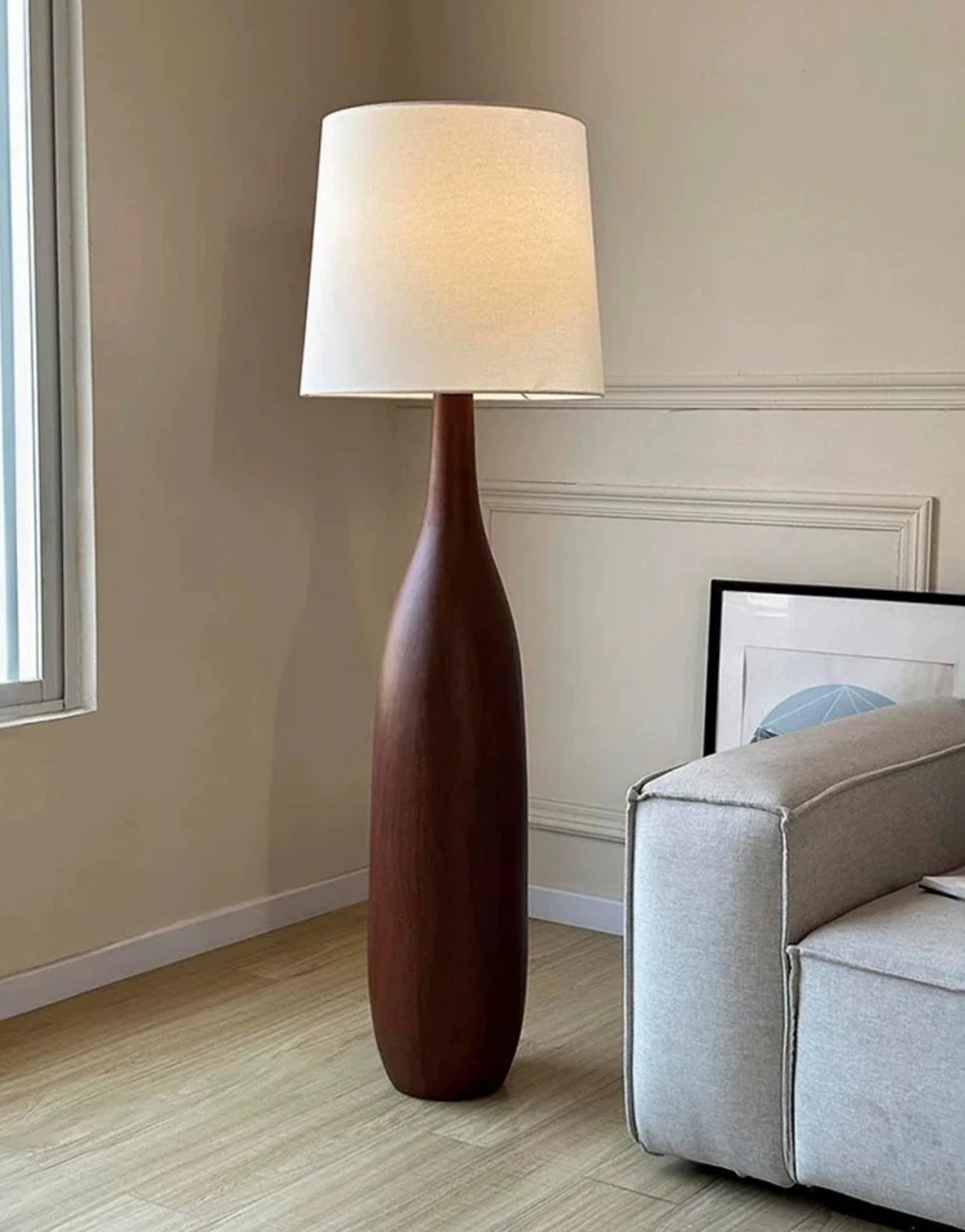 Resin Floor Lamp with Fabric Lampshade - Contemporary Design Warm Ambient Light - Minimalist Floor Lamps