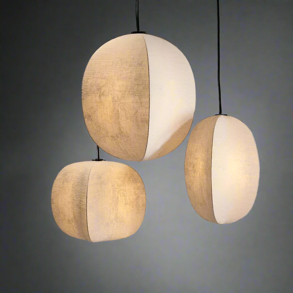 Linen Globe Pendant Lights for Living Room Bedroom Japandi Lamps - Lamps