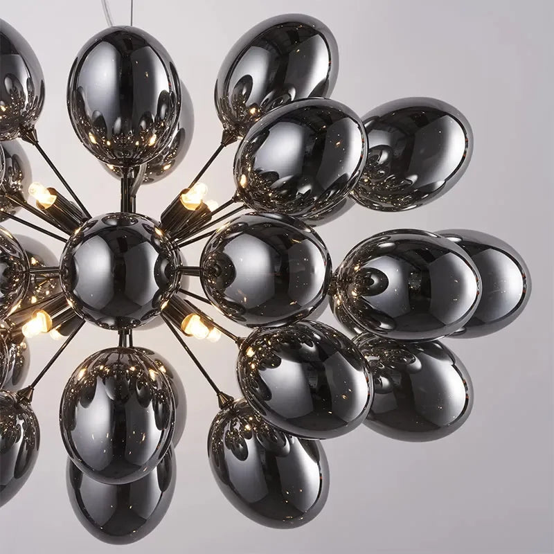 Black Grape Glass Chandelier | Luxury Interior Designer Ceiling Light Fixtures For Dining Room Kitchen - Chandeliers