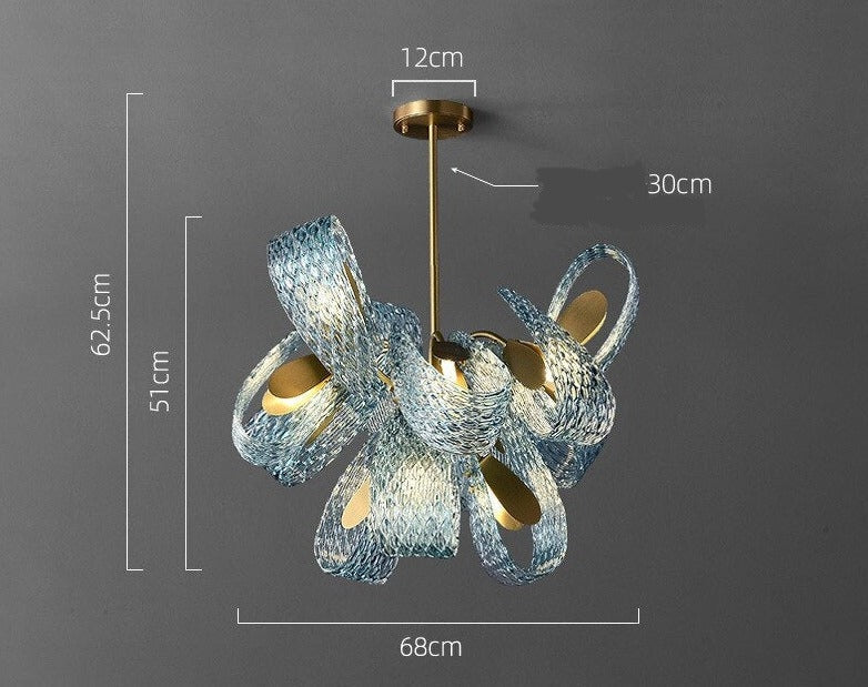 Blue Crystal Bows Chandelier | Art Nouveau-inspired Glass And Iron Lighting | Luxurious Led Fixture For Living Dining