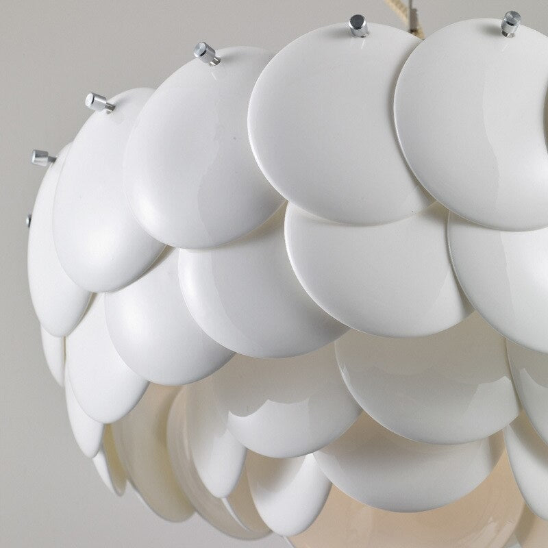 Luxurious Round Chandelier | Layered Scale Pattern | Glass Or Ceramic | White | Semi-flush Mount - Chandeliers