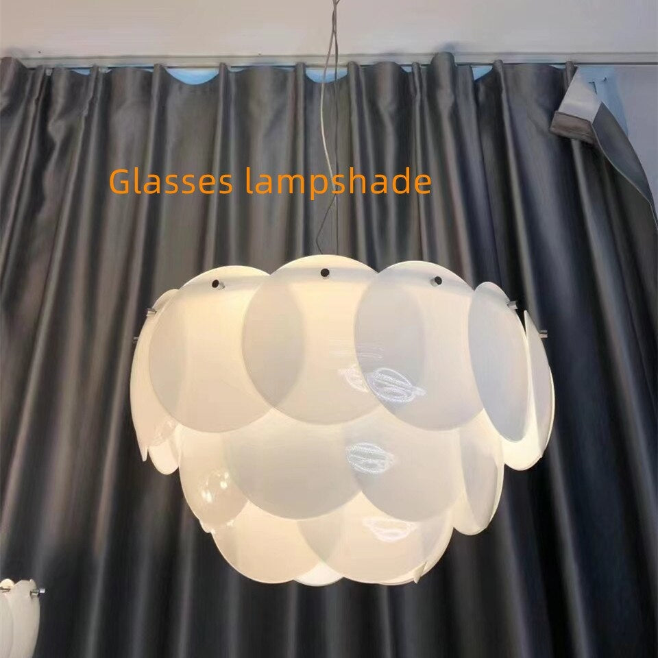 Luxurious Round Chandelier | Layered Scale Pattern | Glass Or Ceramic | White | Semi-flush Mount - Chandeliers