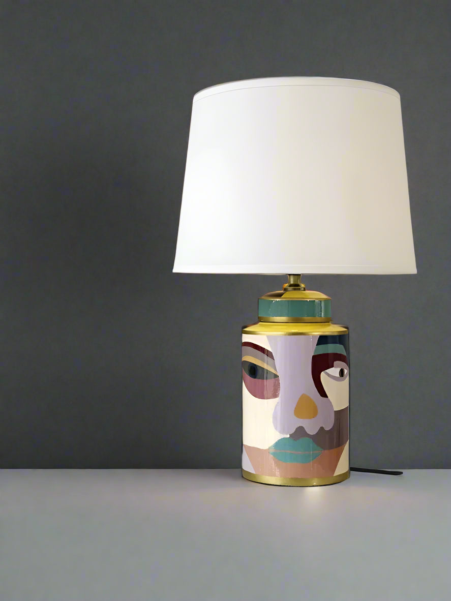 Abstract Art Table Lamp – Hand-painted Ceramic Base Bold Accent Lighting for Living Rooms & Bedrooms - Lamps