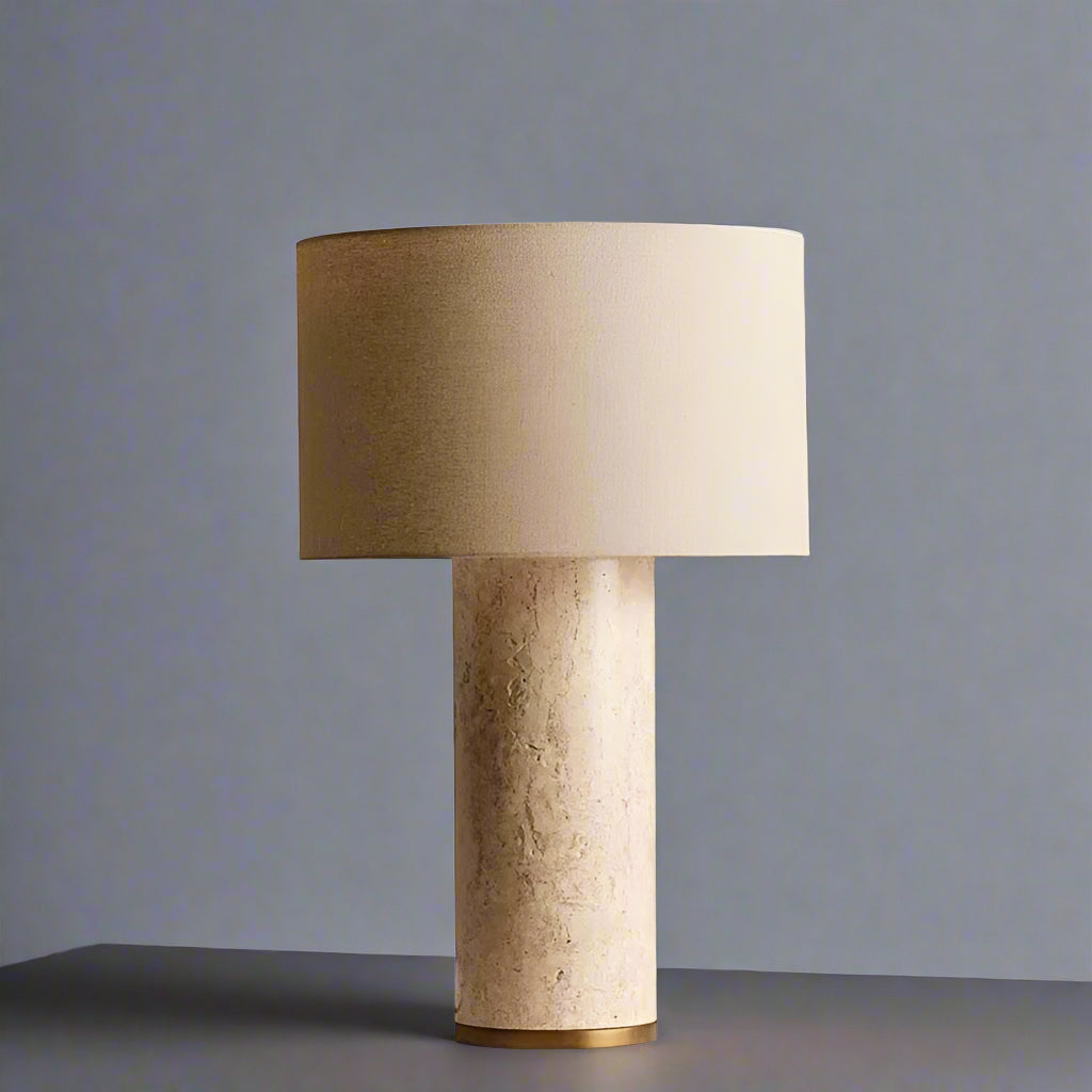 Marble and Fabric Table Lamp – Natural Stone Accent for Modern Living Room or Bedroom - Minimalist Lamps