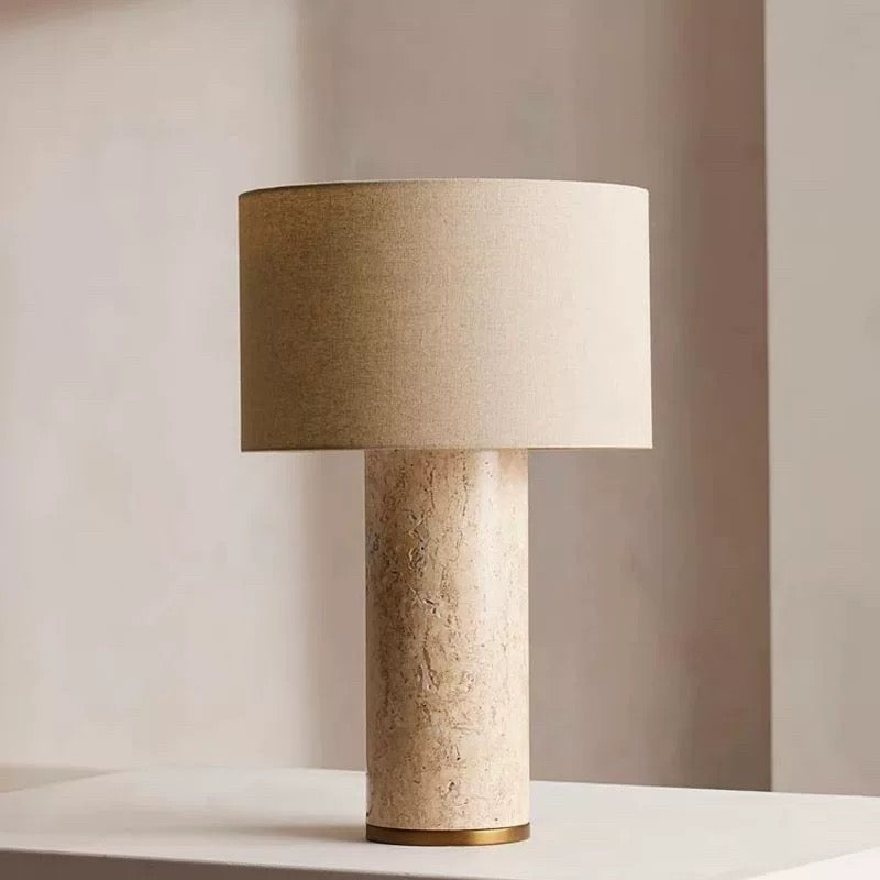 Marble and Fabric Table Lamp – Natural Stone Accent for Modern Living Room or Bedroom - Minimalist Lamps