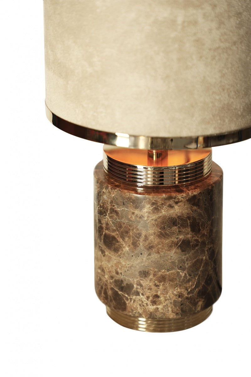 Marble and Gold Table Lamp with Velvet Drum Shade – Luxury Accent for Bedroom Living Room or Office - Modern Lamps