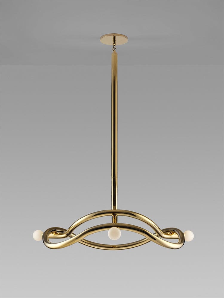 Sculptural Mid-century Chandelier – Gold & Opal Glass Lighting - Pendant Lamps