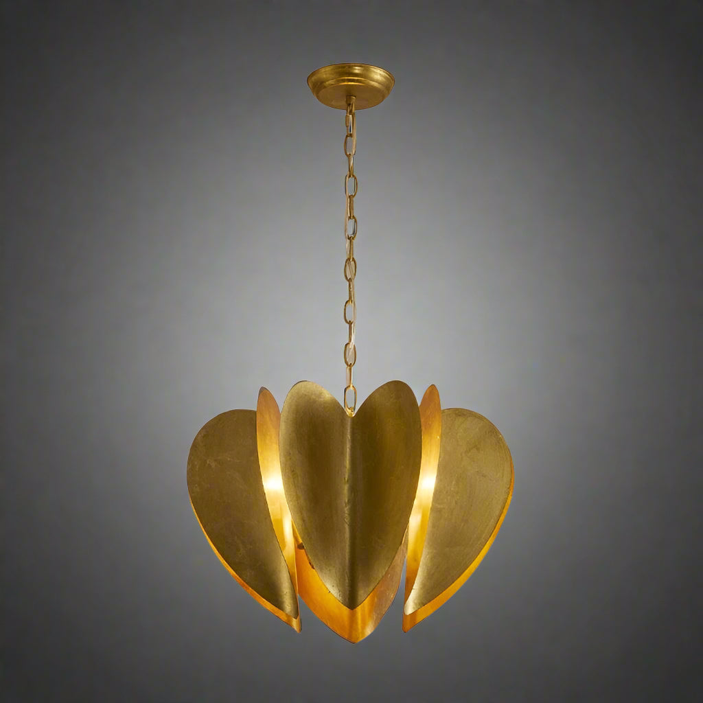 Mid-century Modern Gold Pendant Light – Sculptural Iron Chandelier with 6 Lights for Dining Room or Entryway - Lamps