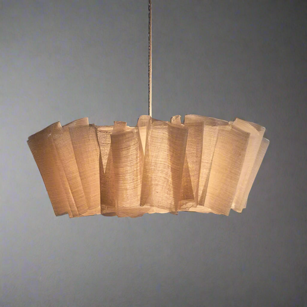 Japanese Style Pendant Light | Hand-knitted Fabric Lampshade | Warm Minimalist Japandi Biophilic - Lamps