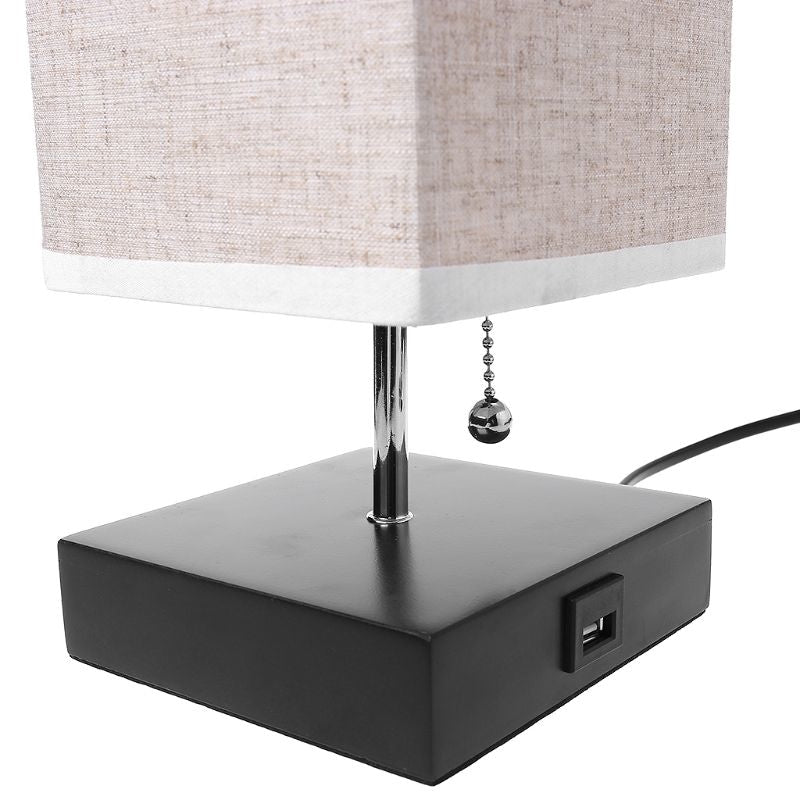 Minimalist Table Lamp Japandi Decor Usb Mobile Phone Charging Desk With Fabric Shade - Lamps