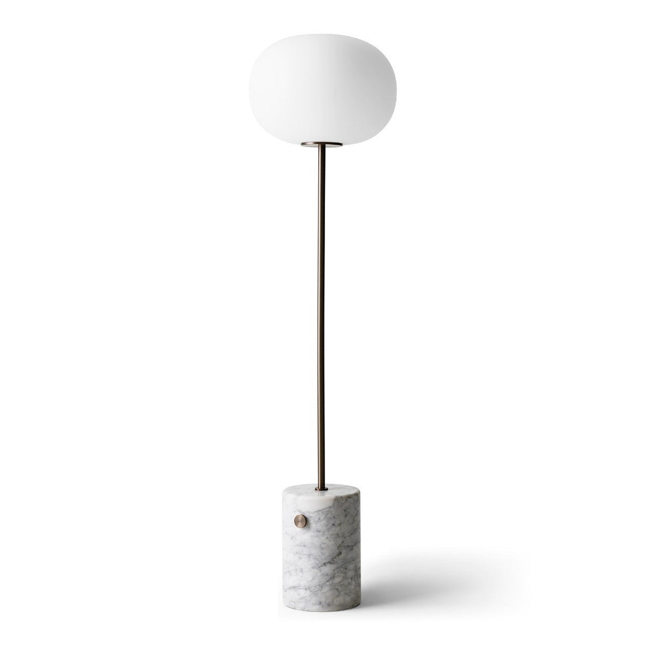 Minimalist Marble Floor Lamp - Modern Blackened Copper and Travertine Design - Lamps