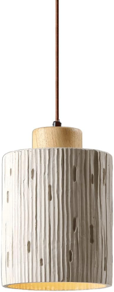 Modern Resin Pendant Light with Wood Accent Wabi-sabi Hanging Ceiling Lamp for Kitchen Dining Room or Living Space