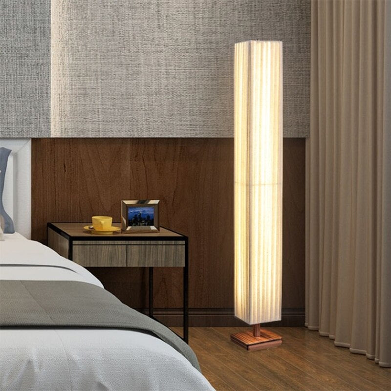 Minimalist Floor Lamp Walnut Wood Base White Cloth Corner For Bedroom Living Room - Floor Lamps