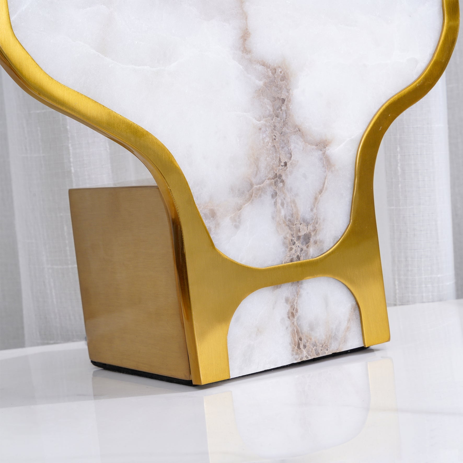 Modern Alabaster Table Lamp with Brass Frame – Bedroom or Living Room Light - Lamps