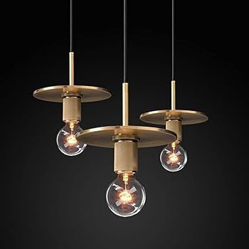 Modern Brass Disc Pendant Light – Minimalist Iron Ceiling Fixture for Dining Room or Kitchen - Lamps