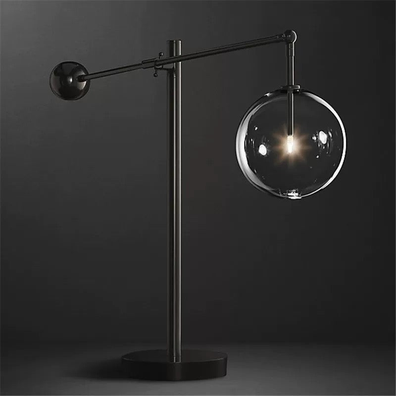 Modern Brass and Glass Globe Black Table Lamp | Contemporary Accent Light for Desk or Living Room - Art Deco Lamps