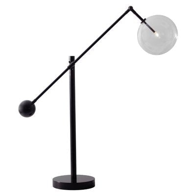 Modern Brass and Glass Globe Black Table Lamp | Contemporary Accent Light for Desk or Living Room - Art Deco Lamps