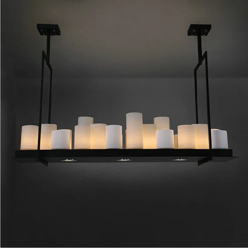 Modern Candle-style Pendant Light – Faux Marble Rectangular Chandelier for Dining Room - Chandeliers