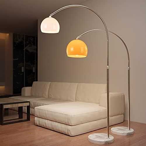 Arc Floor Lamp | Orange or White Glass Lampshade Silver Body Living Room Corner Lamps| - Lamps