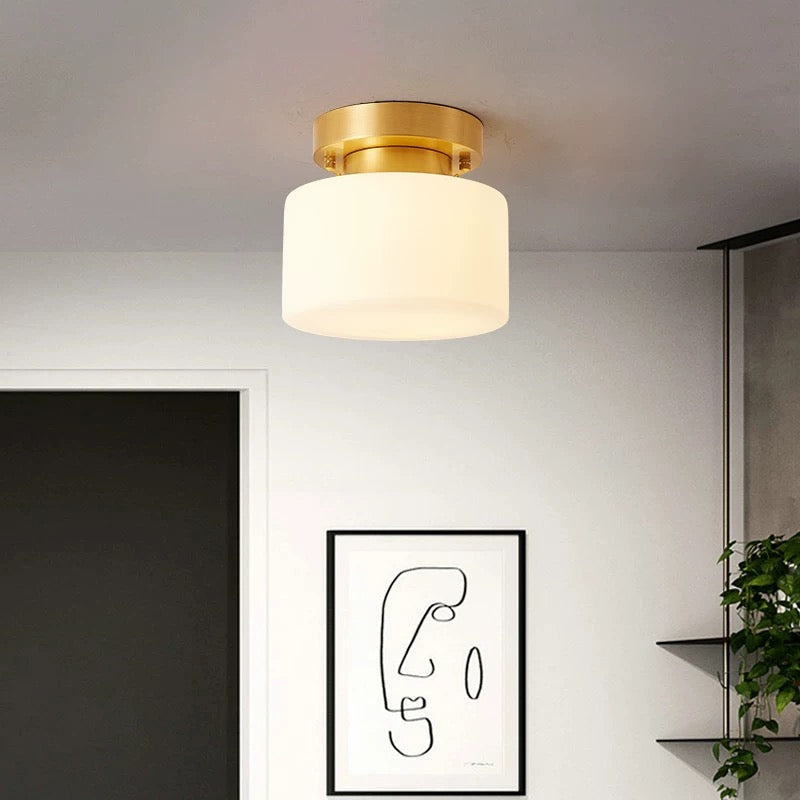 Modern Copper and Glass Flush Mount Ceiling Light – Compact Fixture for Low Ceilings - Mounts