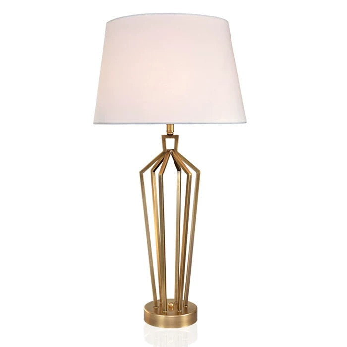 Modern Luxury Gold Table Lamp with Linen Drum Shade – Open Frame Metal Accent for Living Room Bedroom - Lamps