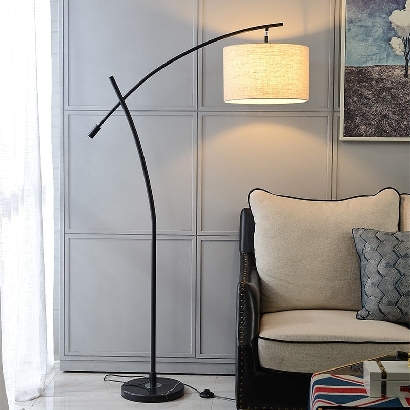 Minimalist Arc Floor Lamp | Living Room Lamps | Metal Base White Fabric Lampshade | Casalola