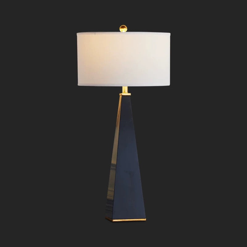 Modern Obelisk Table Lamp with Copper Accents and Fabric Shade for Living Room or Bedroom - Lamps