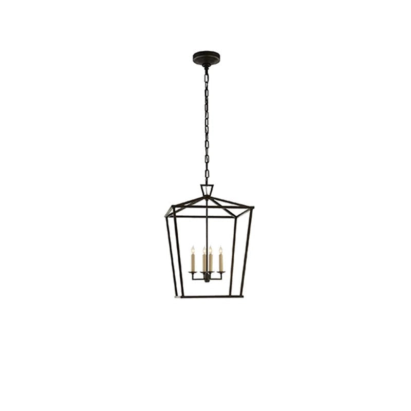 Gold Lantern Pendant Light with 4 Candle Lights – Open Frame Foyer Chandelier for Entryway Kitchen Island or Dining