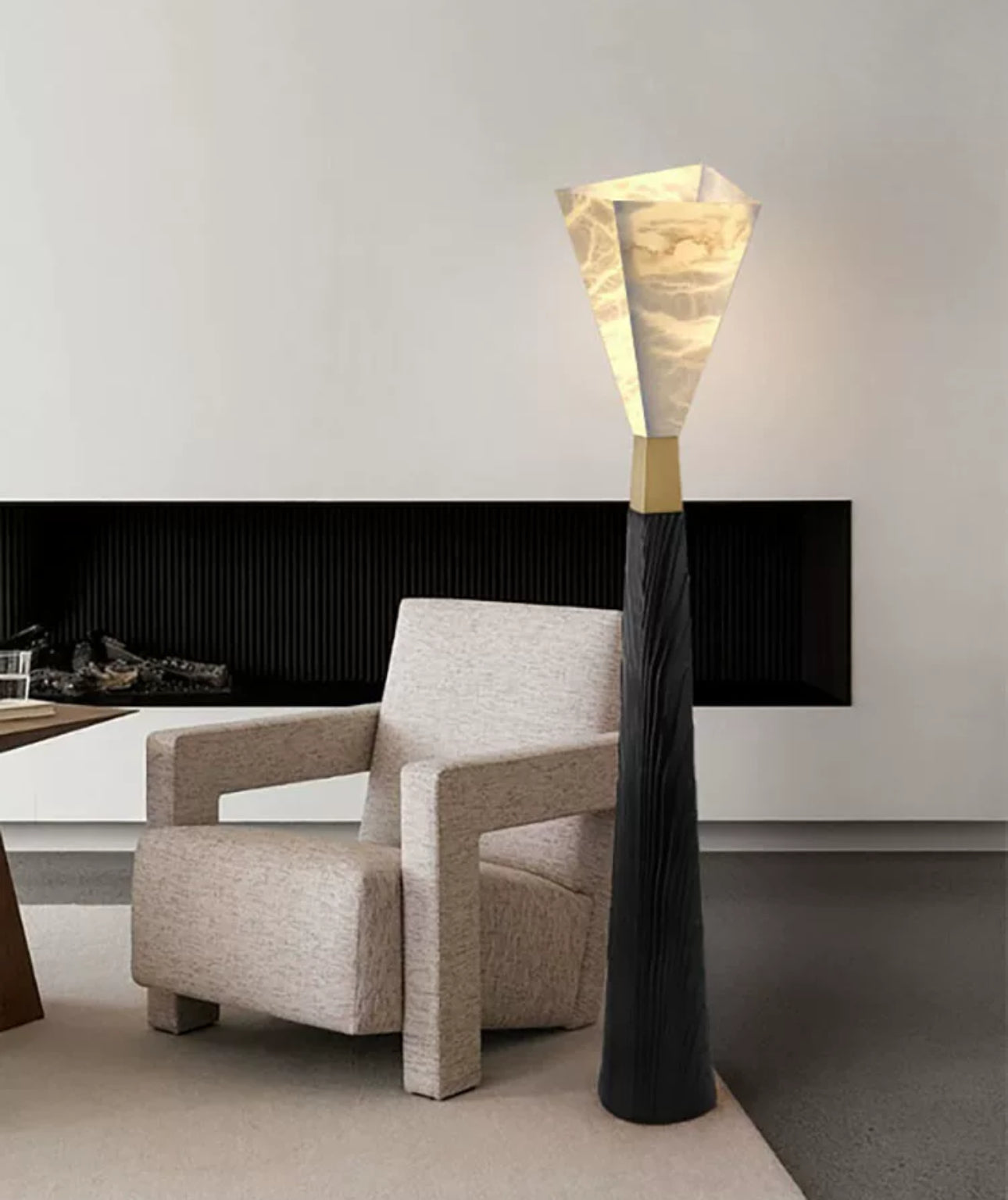 Designer Resin Black and Gold Floor Lamp - Modern Sculptural Design - Lamps