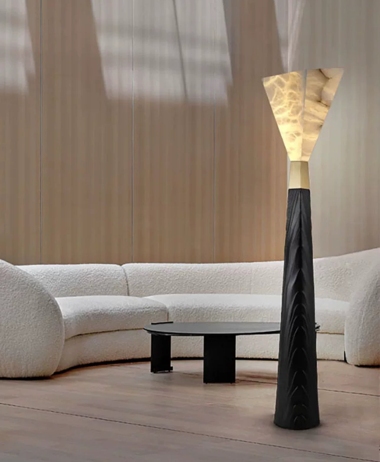 Designer Resin Black and Gold Floor Lamp - Modern Sculptural Design - Lamps