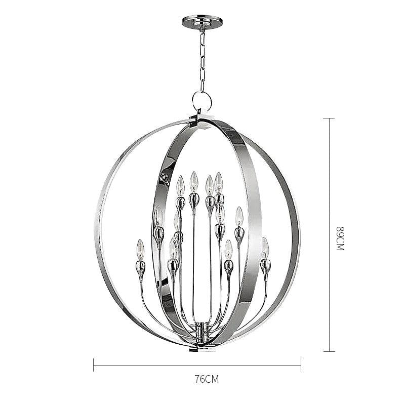 Modern Silver Round Candelabra Chandelier with Brass and Iron – Statement Lighting for Dining Room or Entryway