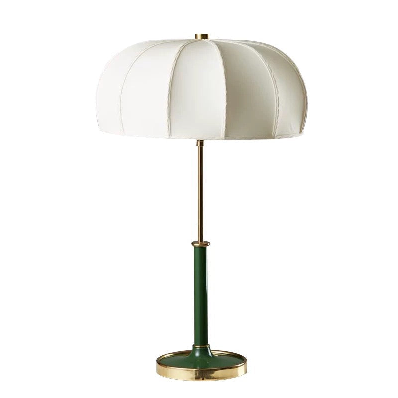 Modern Table Lamp with White Fabric Shade and Brass Accents – Elegant Lighting for Bedroom or Living Room