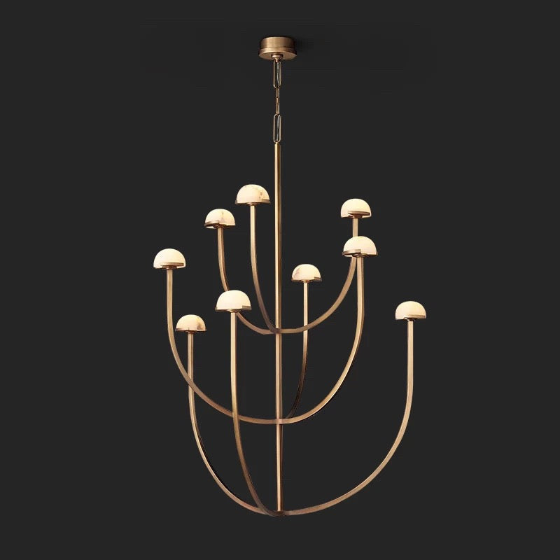 Modern Tiered Copper and Marble Chandelier – Sculptural Statement Lighting for Living Room or Dining - Chandeliers