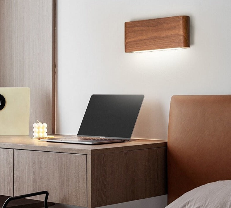 Modern Wooden Led Wall Light ?? Minimalist Walnut Finish Rectangular Sconce for Bedrooms and Hallways - Lamps