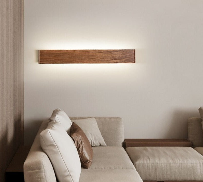 Modern Wooden Led Wall Light ?? Minimalist Walnut Finish Rectangular Sconce for Bedrooms and Hallways - Lamps