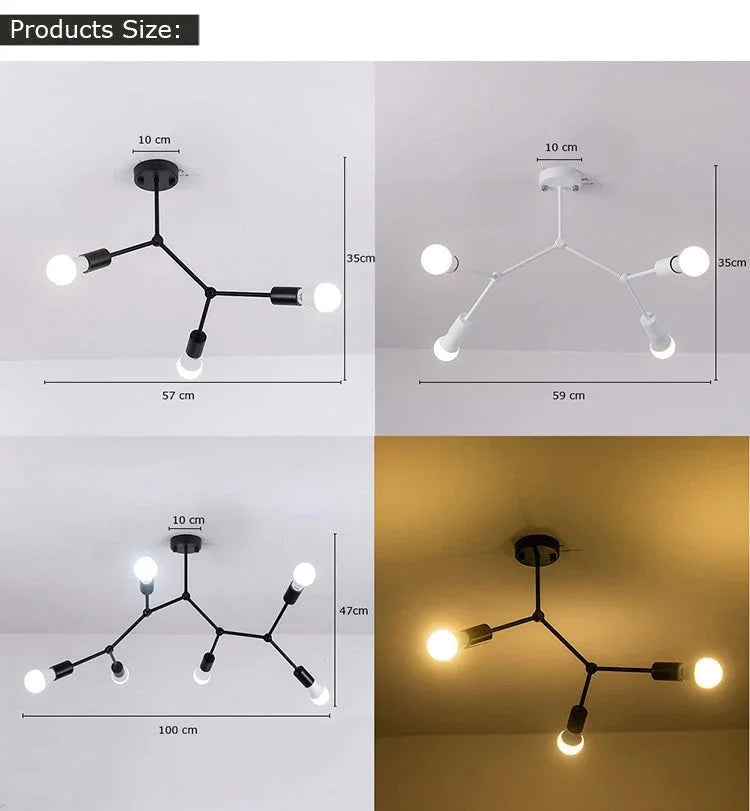 Molecule Led Black Ceiling Light Fixture With Adjustable Joints Frosted Glass Spheres - Semi-flush Mounts
