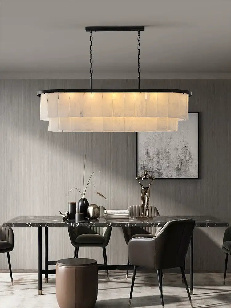 Oval Brass and Alabaster Chandelier for Dining Room | Modern Luxury Interior | Casalola Lights - Chandeliers