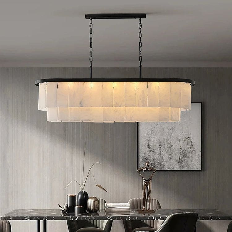 Oval Brass and Alabaster Chandelier for Dining Room | Modern Luxury Interior | Casalola Lights - Chandeliers