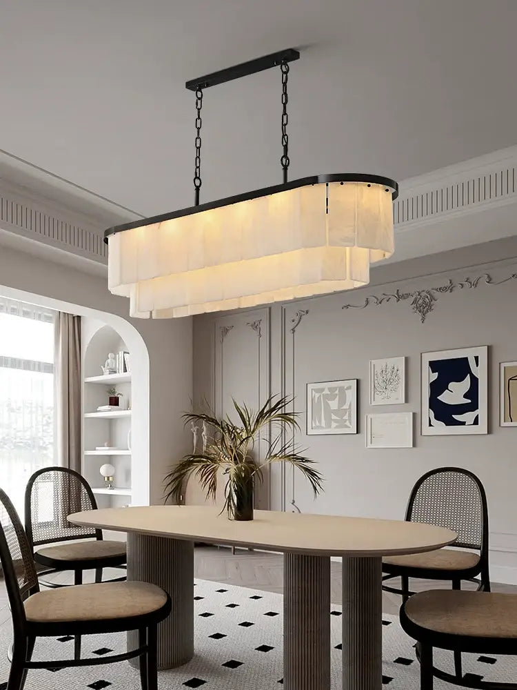 Oval Brass and Alabaster Chandelier for Dining Room | Modern Luxury Interior | Casalola Lights - Chandeliers